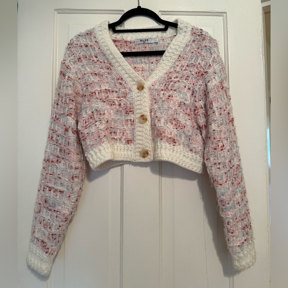 NA-KD Women's Pink and White Sweater